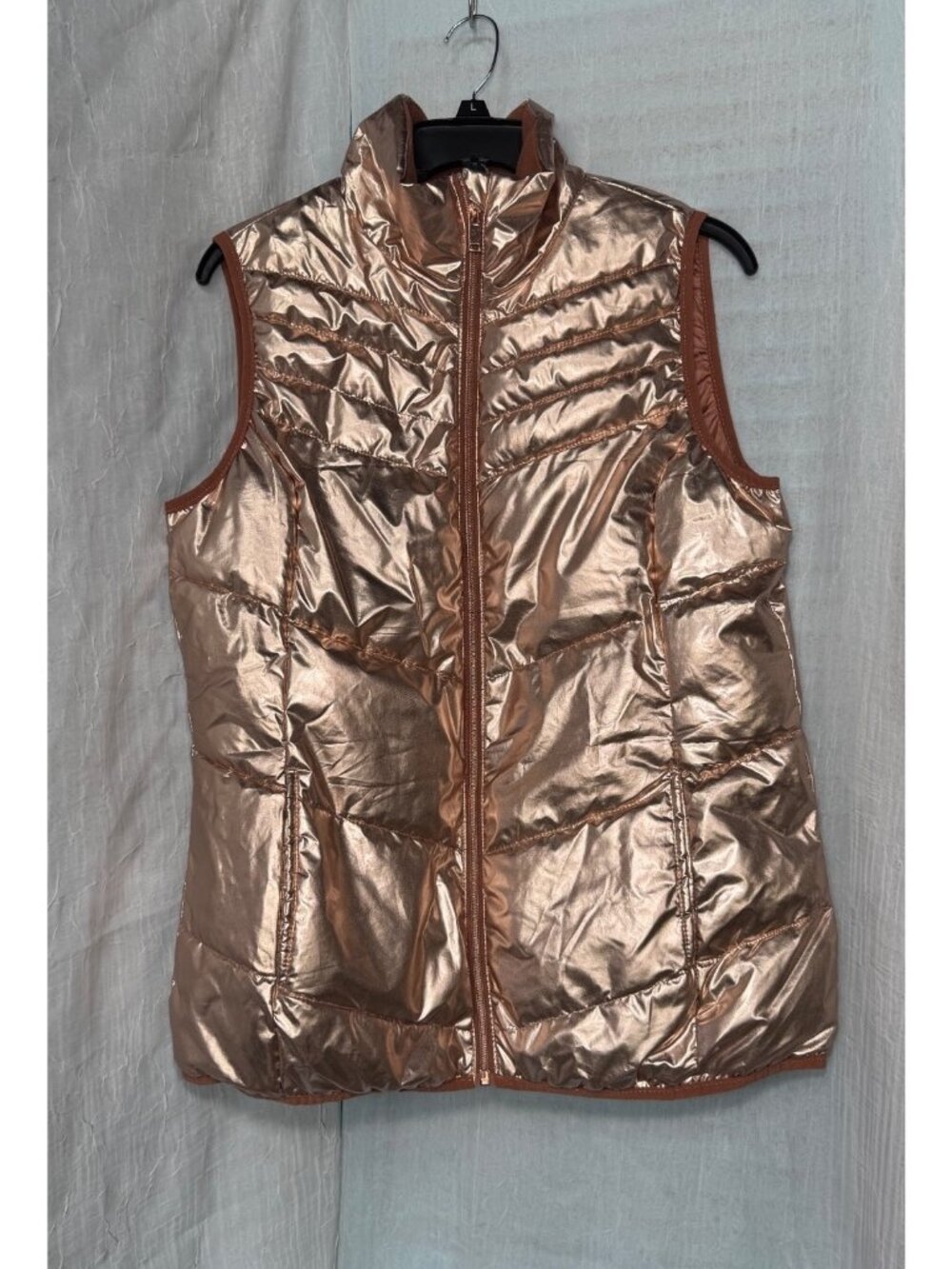 Xersion Women's Metallic Rose Gold Packable Puffer Vest - Size m